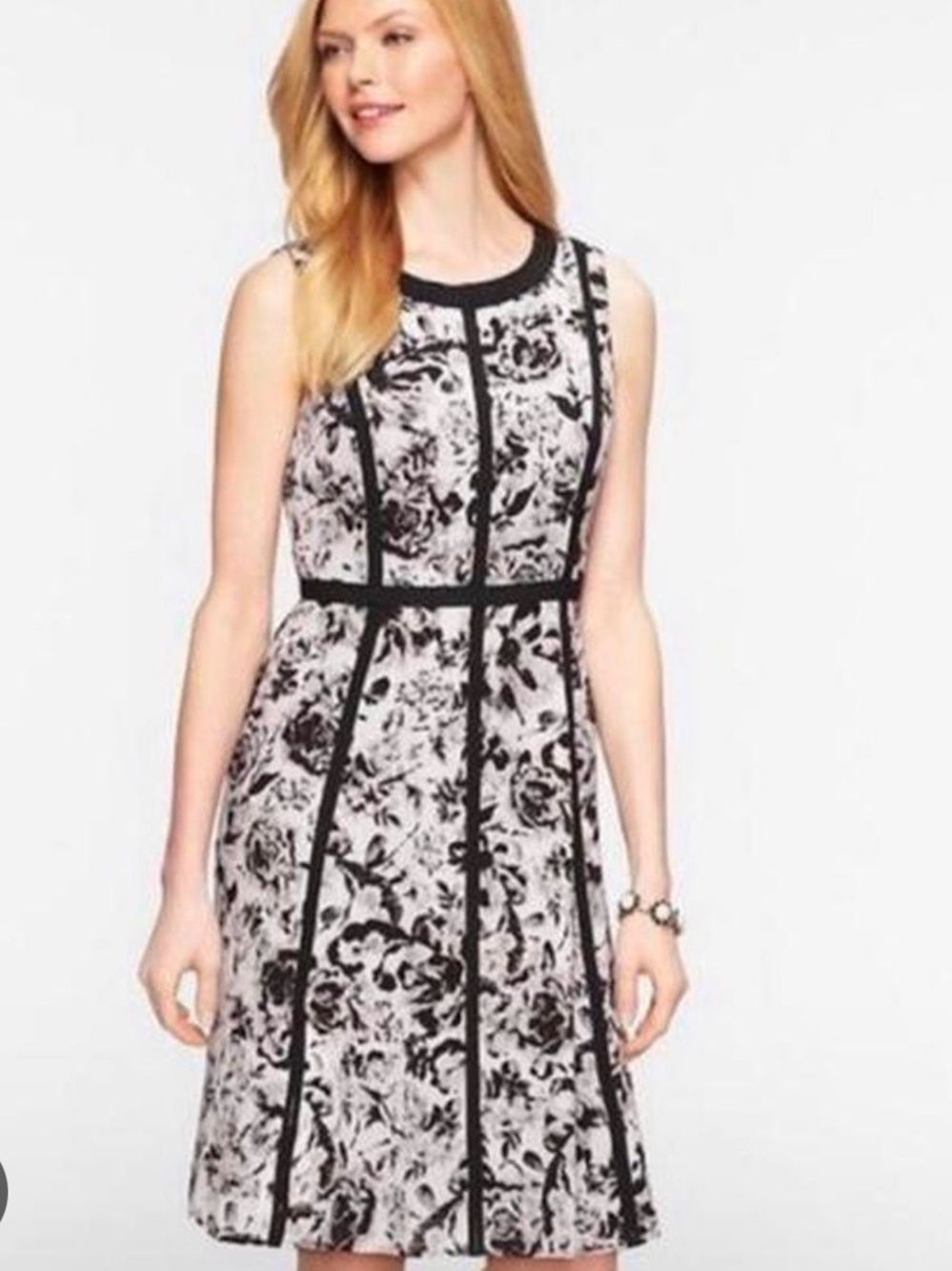 NWT Talbots Sleeveless Black & White Floral Fit-and-Flare Dress